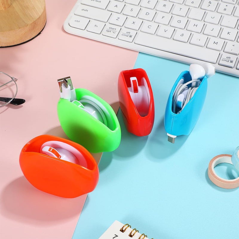 UKCOCO 4 Pack Automatic Roll Earphone Cable Cord Winder Wrap Headphone Holder Retractable Cord Organizer for USB Cables, Headphone Cable, Data Charging Cable Tangle - Image 3